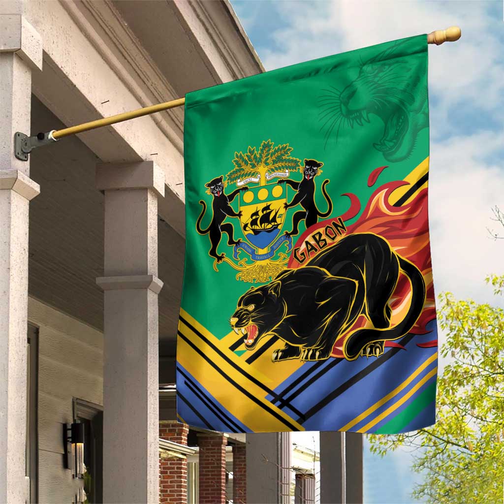 Afro Gabon Garden Flag Black Panther With Coat Of Arms LT15