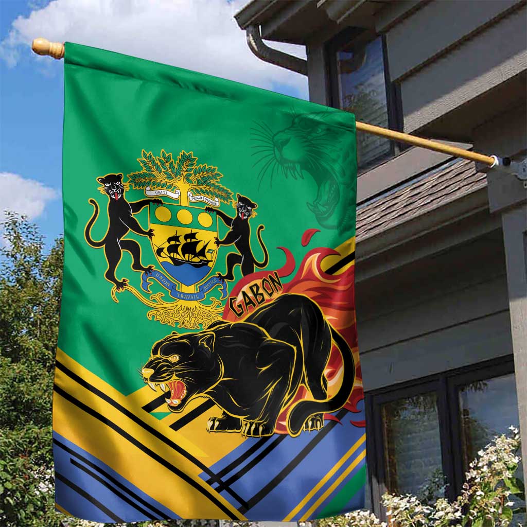 Afro Gabon Garden Flag Black Panther With Coat Of Arms LT15