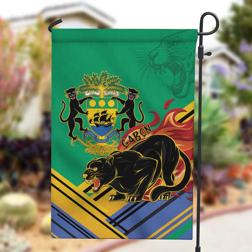 Afro Gabon Garden Flag Black Panther With Coat Of Arms LT15