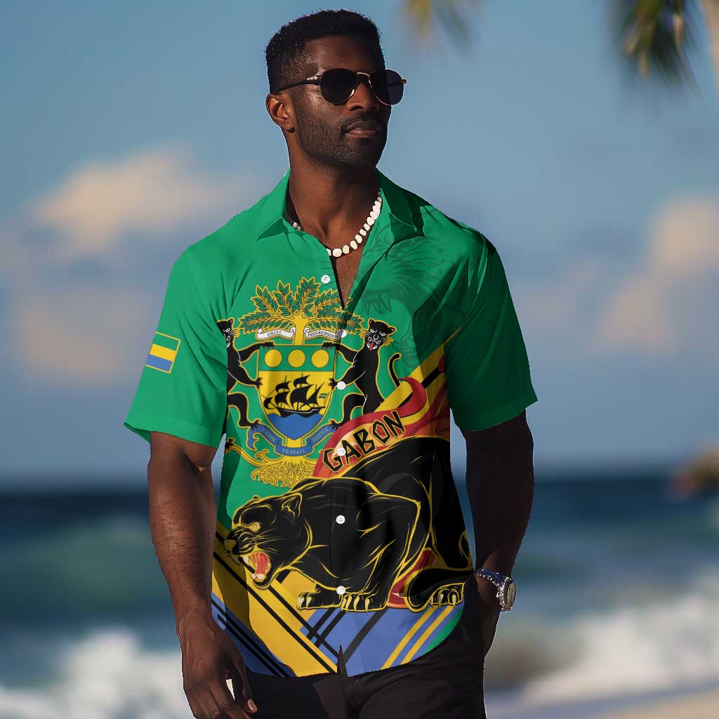 Afro Gabon Hawaiian Shirt Black Panther With Coat Of Arms LT15