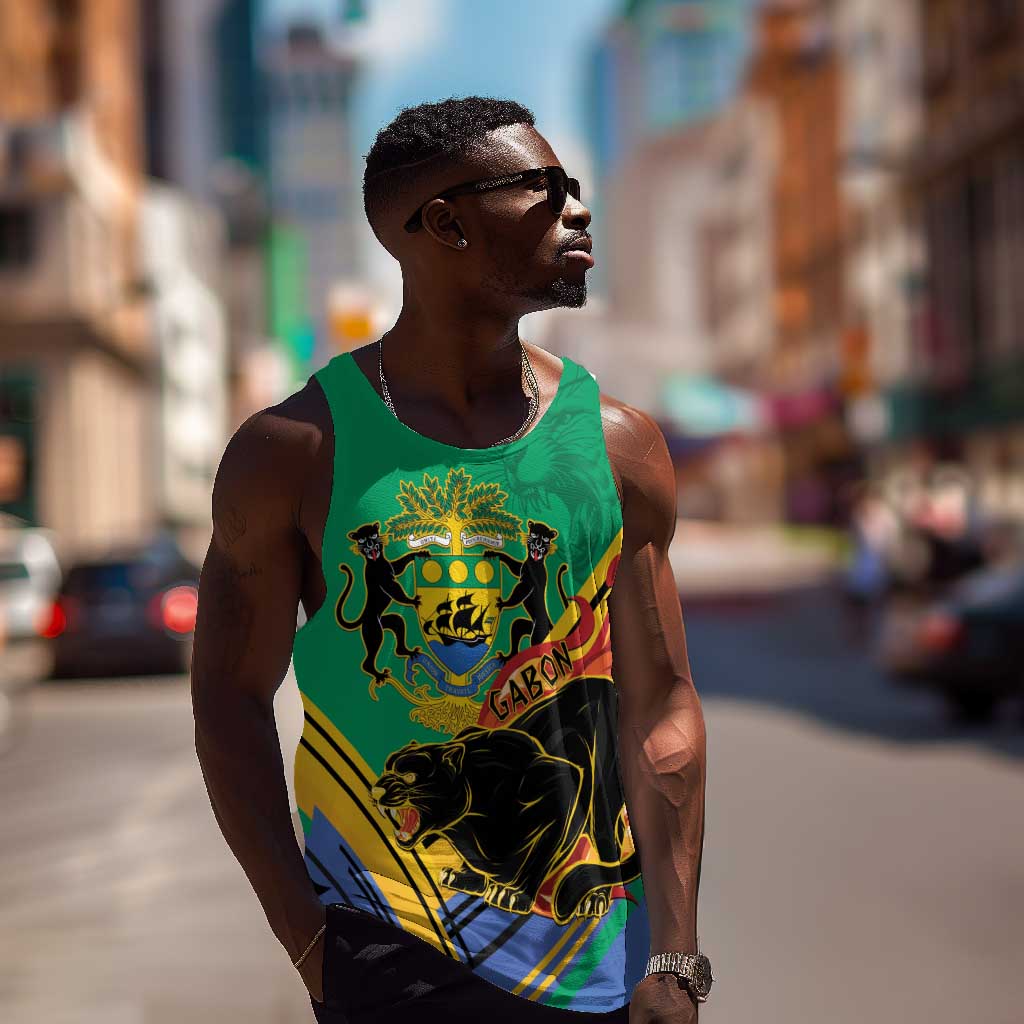 Afro Gabon Men Tank Top Black Panther With Coat Of Arms LT15