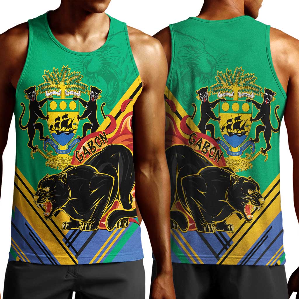 Afro Gabon Men Tank Top Black Panther With Coat Of Arms LT15