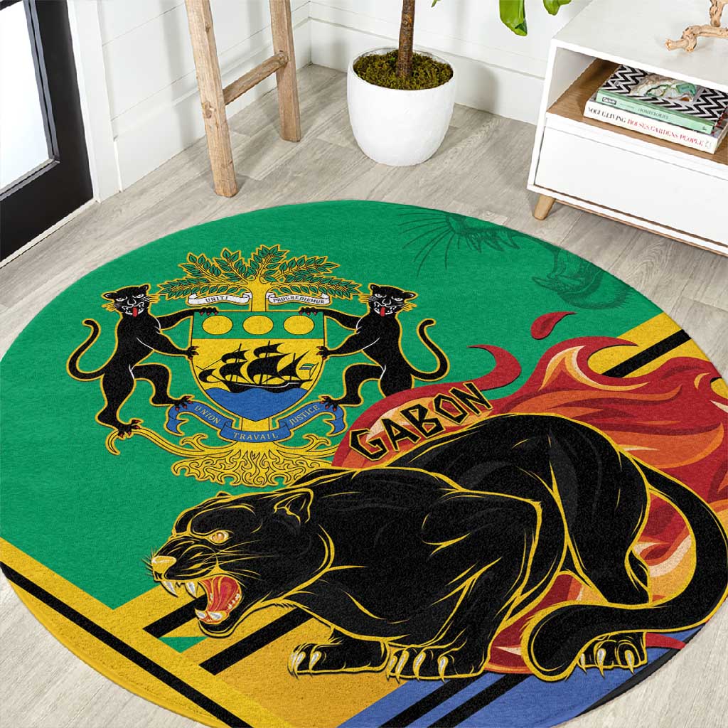 Afro Gabon Round Carpet Black Panther With Coat Of Arms LT15