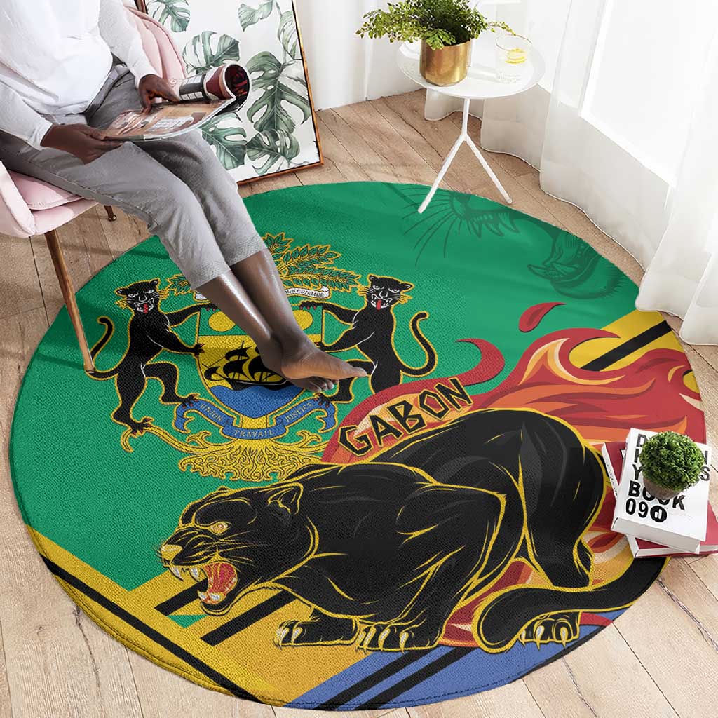 Afro Gabon Round Carpet Black Panther With Coat Of Arms LT15