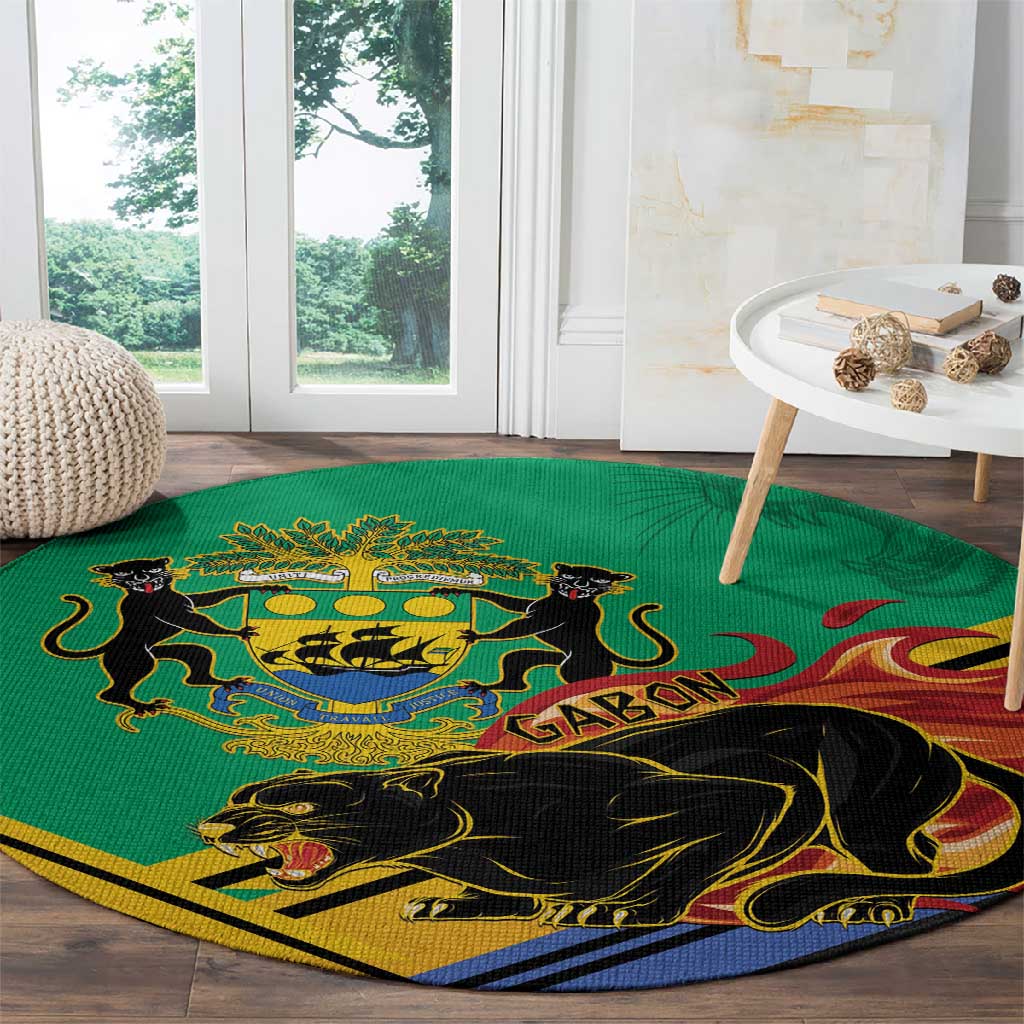 Afro Gabon Round Carpet Black Panther With Coat Of Arms LT15