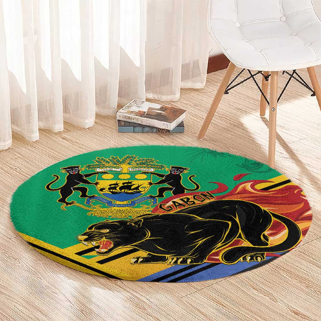 Afro Gabon Round Carpet Black Panther With Coat Of Arms LT15
