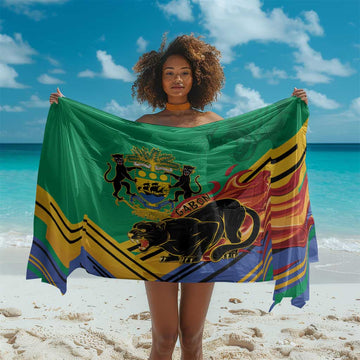 Afro Gabon Sarong Black Panther With Coat Of Arms LT15