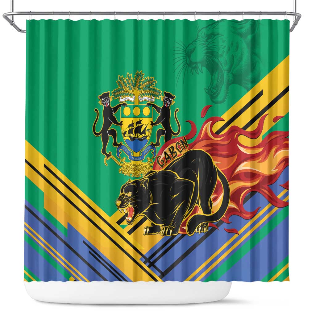 Gabon Black Panther Shower Curtain Coat Of Arms LT15