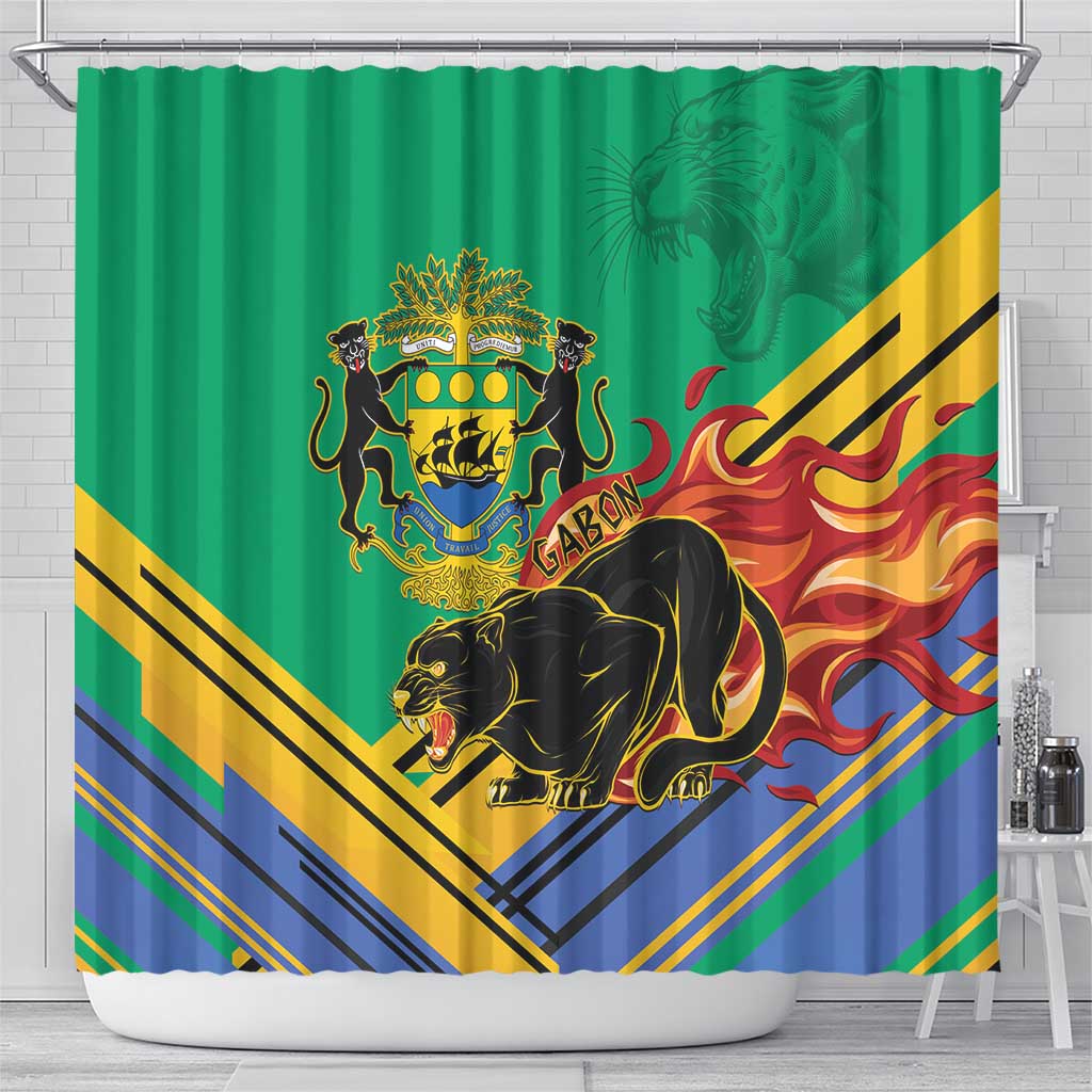Gabon Black Panther Shower Curtain Coat Of Arms LT15