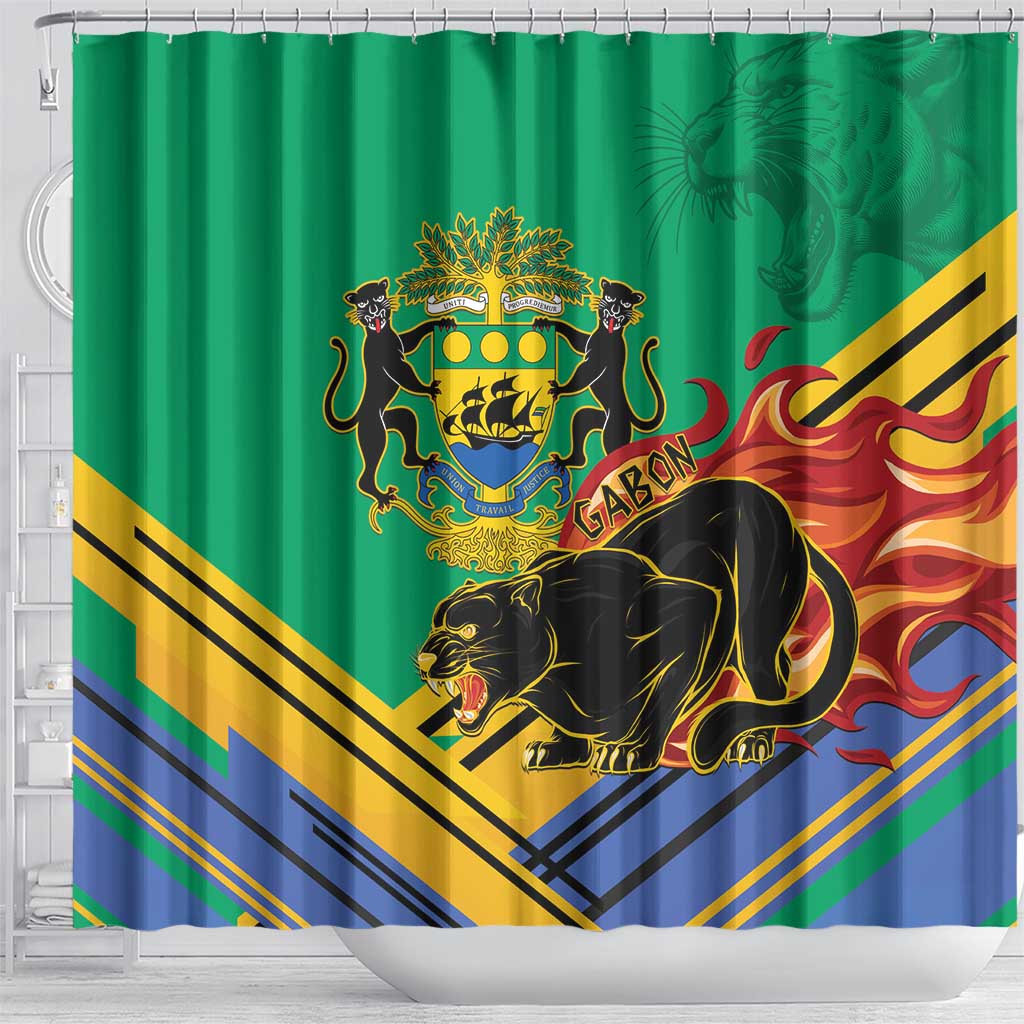 Gabon Black Panther Shower Curtain Coat Of Arms LT15