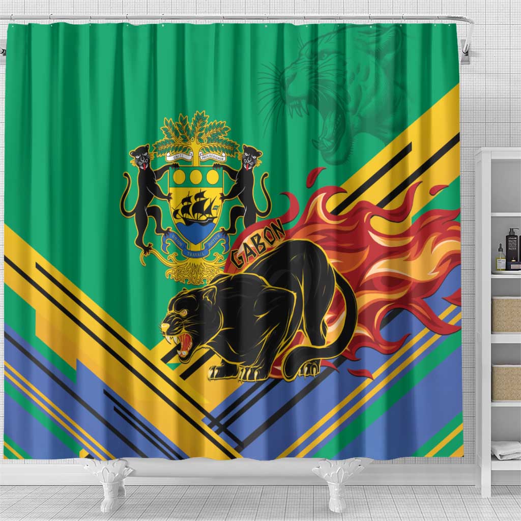 Gabon Black Panther Shower Curtain Coat Of Arms LT15