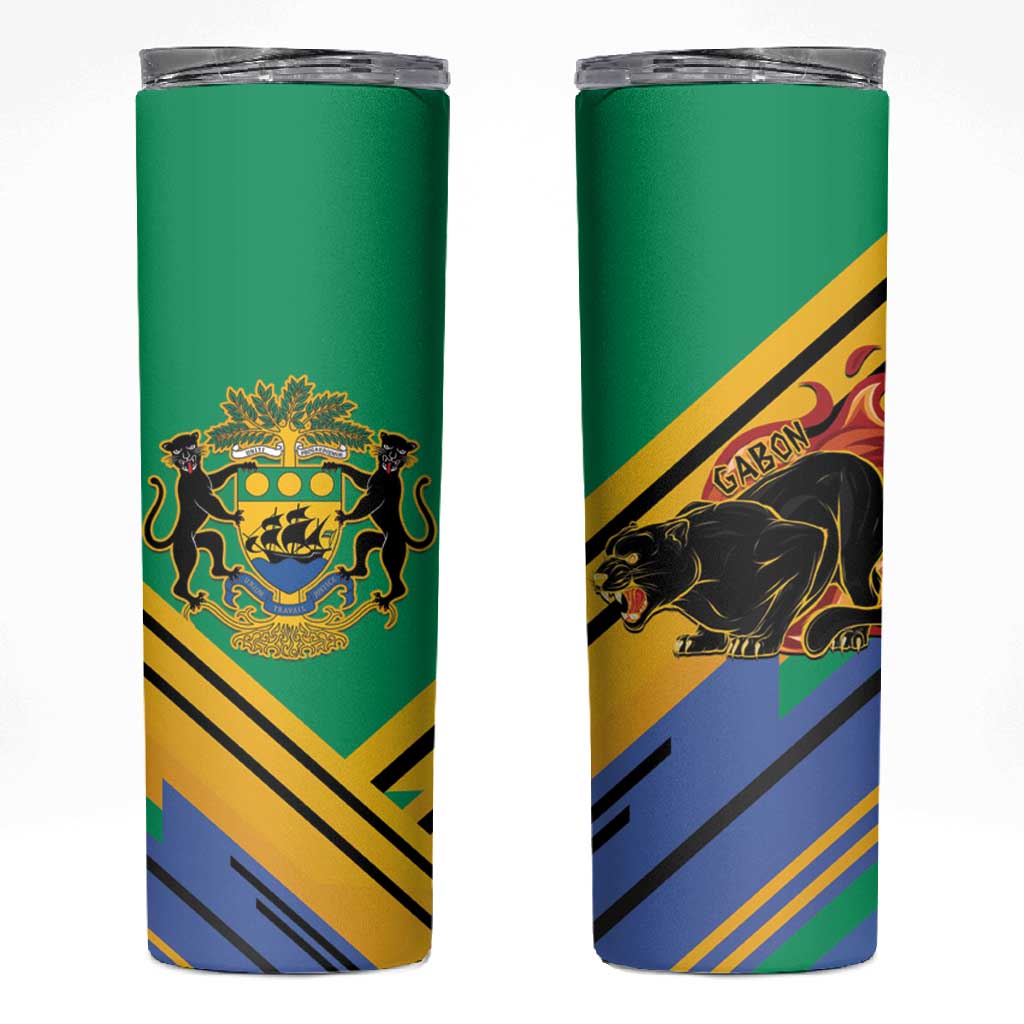 Afro Gabon Skinny Tumbler Black Panther With Coat Of Arms LT15