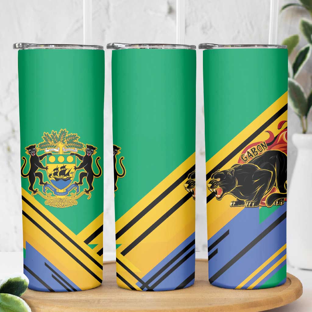 Afro Gabon Skinny Tumbler Black Panther With Coat Of Arms LT15