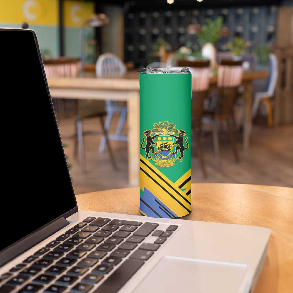 Afro Gabon Skinny Tumbler Black Panther With Coat Of Arms LT15