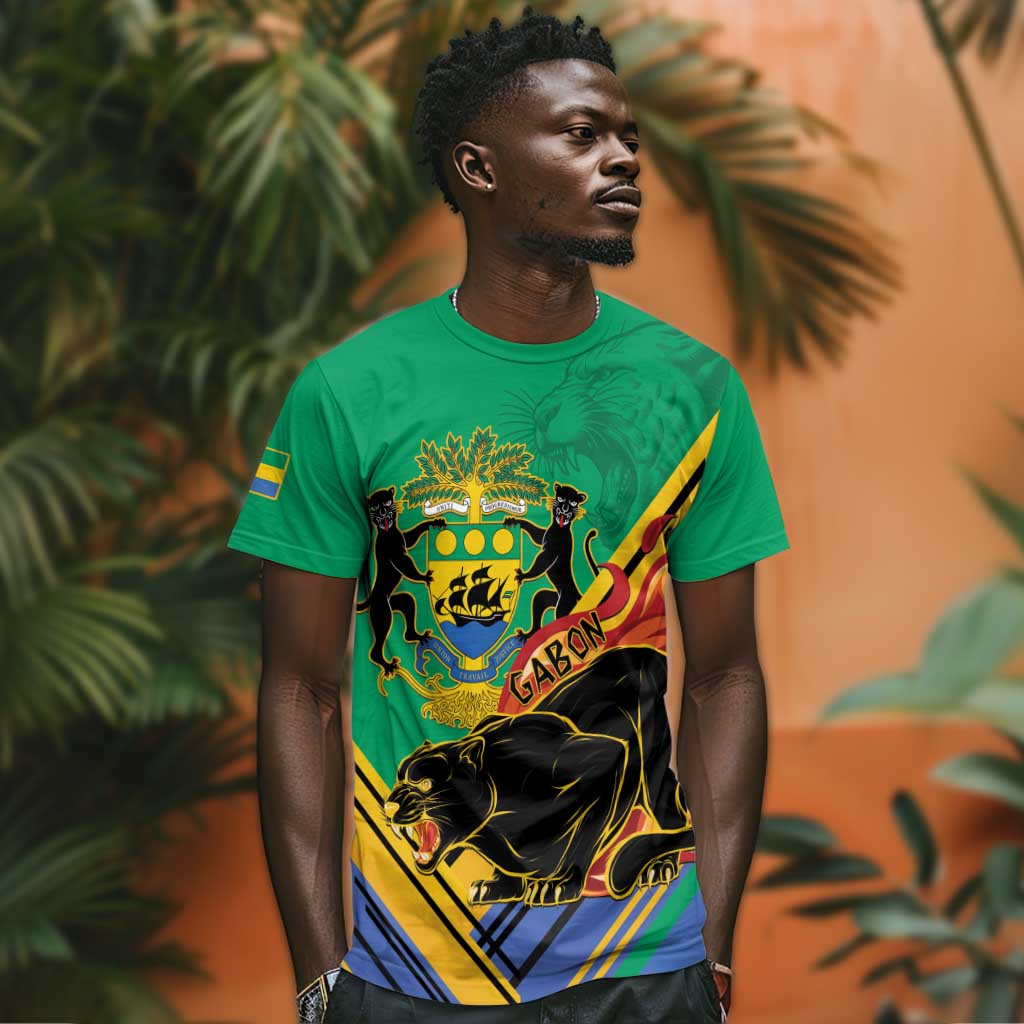 Afro Gabon T shirt Black Panther With Coat Of Arms LT15
