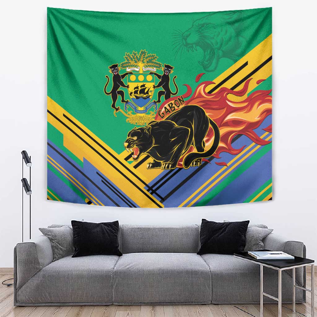 Afro Gabon Tapestry Black Panther With Coat Of Arms LT15
