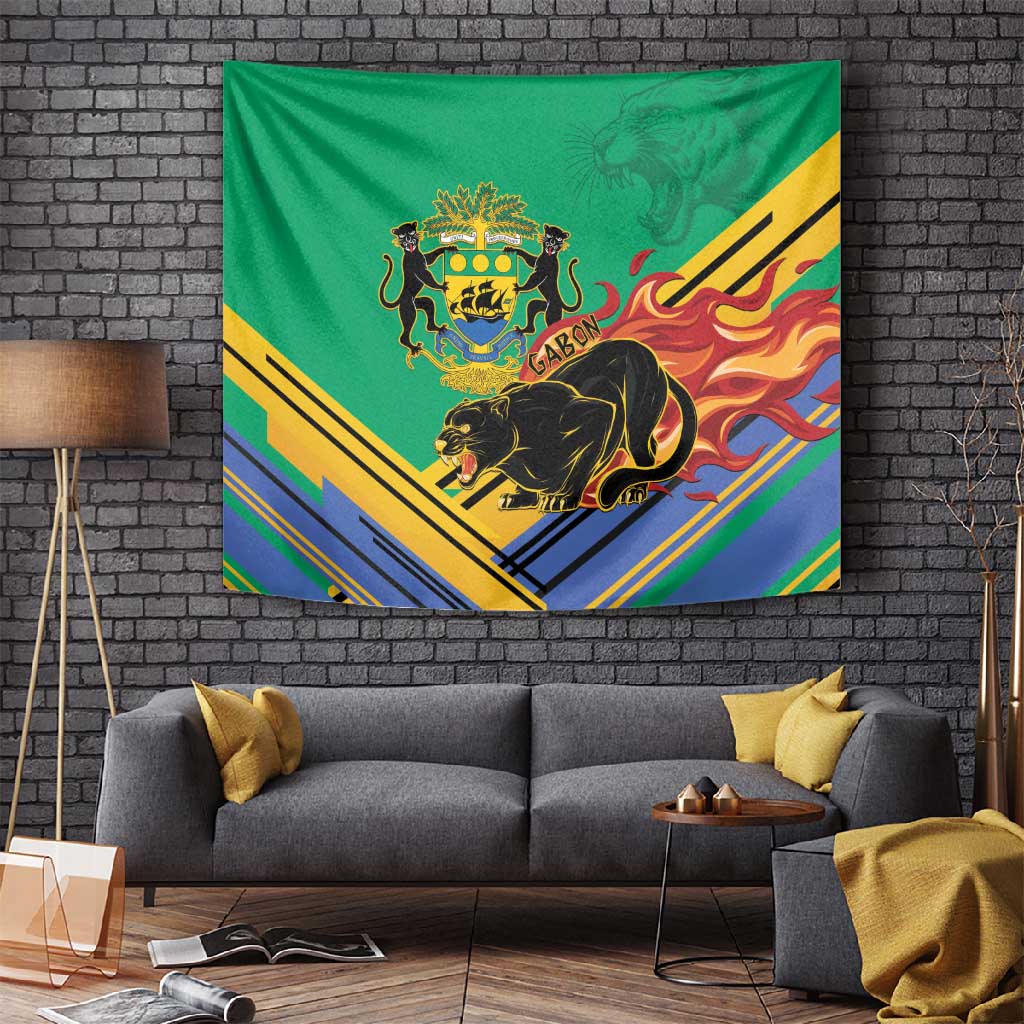 Afro Gabon Tapestry Black Panther With Coat Of Arms LT15
