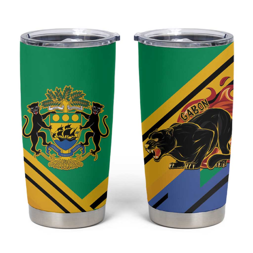 Afro Gabon Tumbler Cup Black Panther With Coat Of Arms LT15