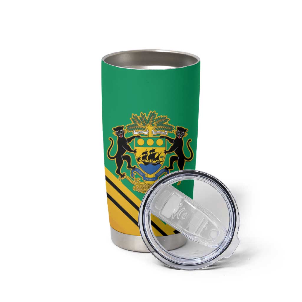 Afro Gabon Tumbler Cup Black Panther With Coat Of Arms LT15