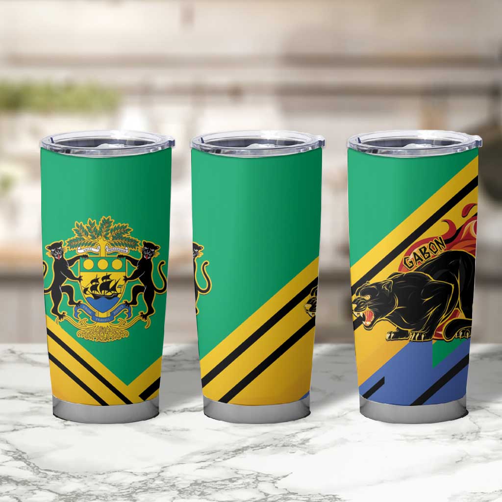Afro Gabon Tumbler Cup Black Panther With Coat Of Arms LT15