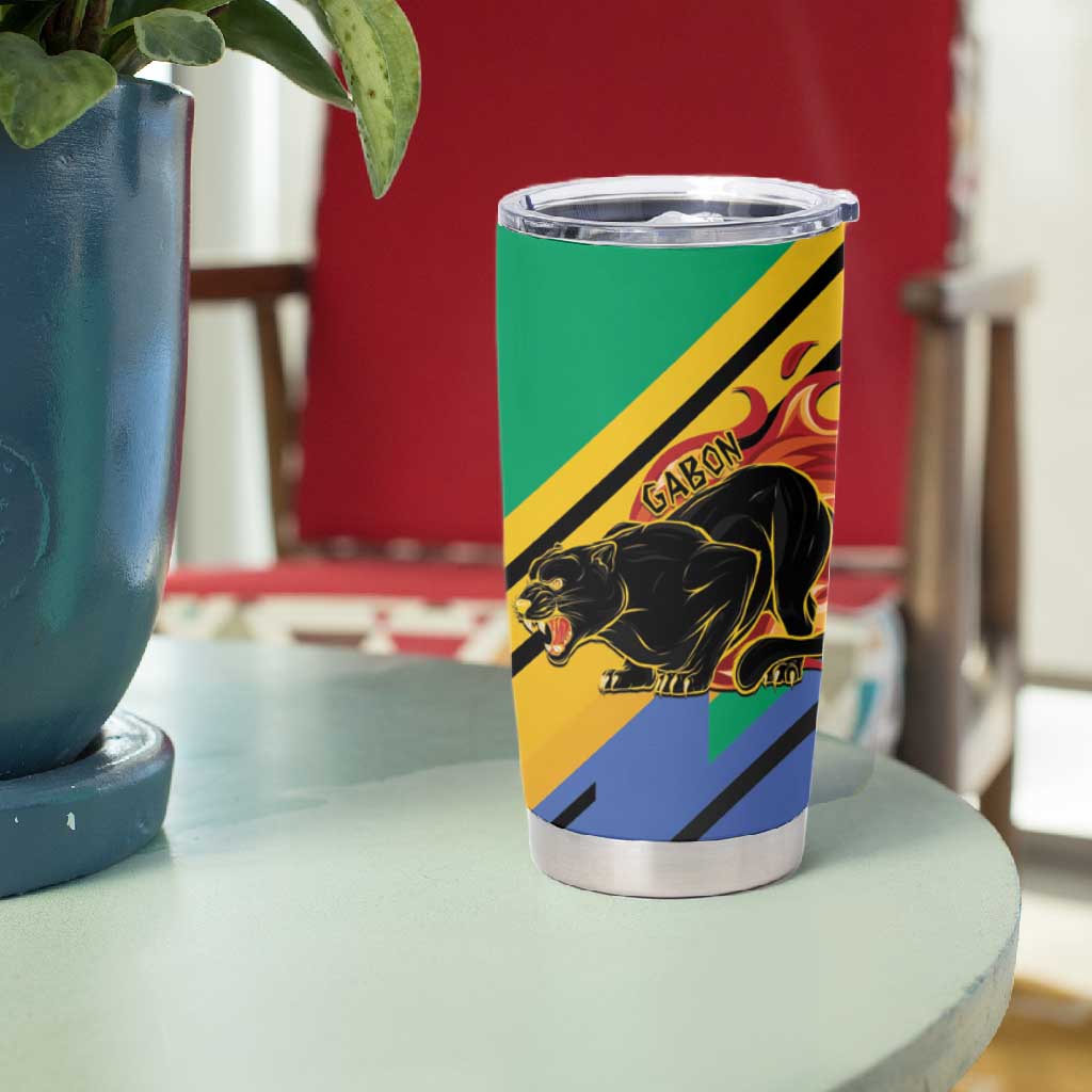 Afro Gabon Tumbler Cup Black Panther With Coat Of Arms LT15