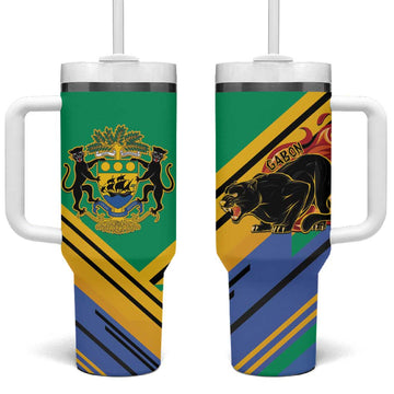Afro Gabon Tumbler With Handle Black Panther With Coat Of Arms LT15