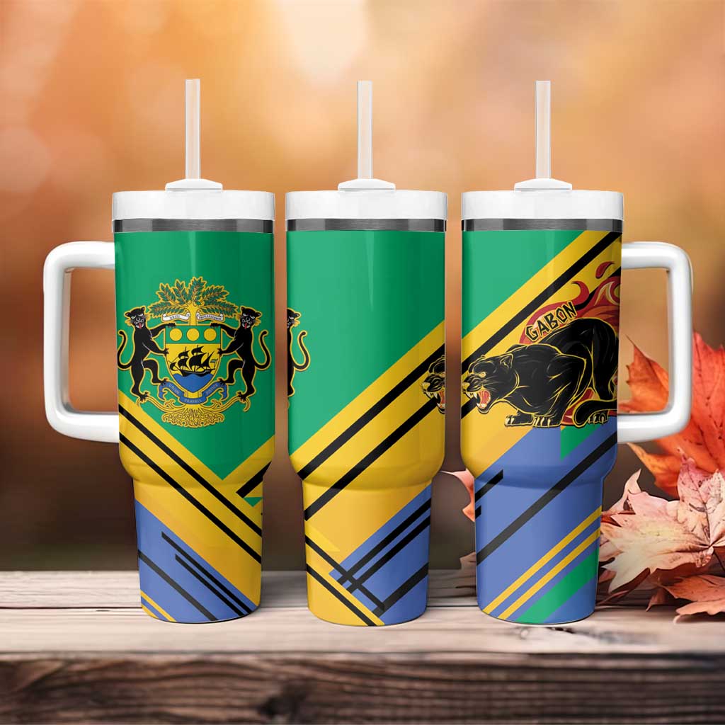 Afro Gabon Tumbler With Handle Black Panther With Coat Of Arms LT15