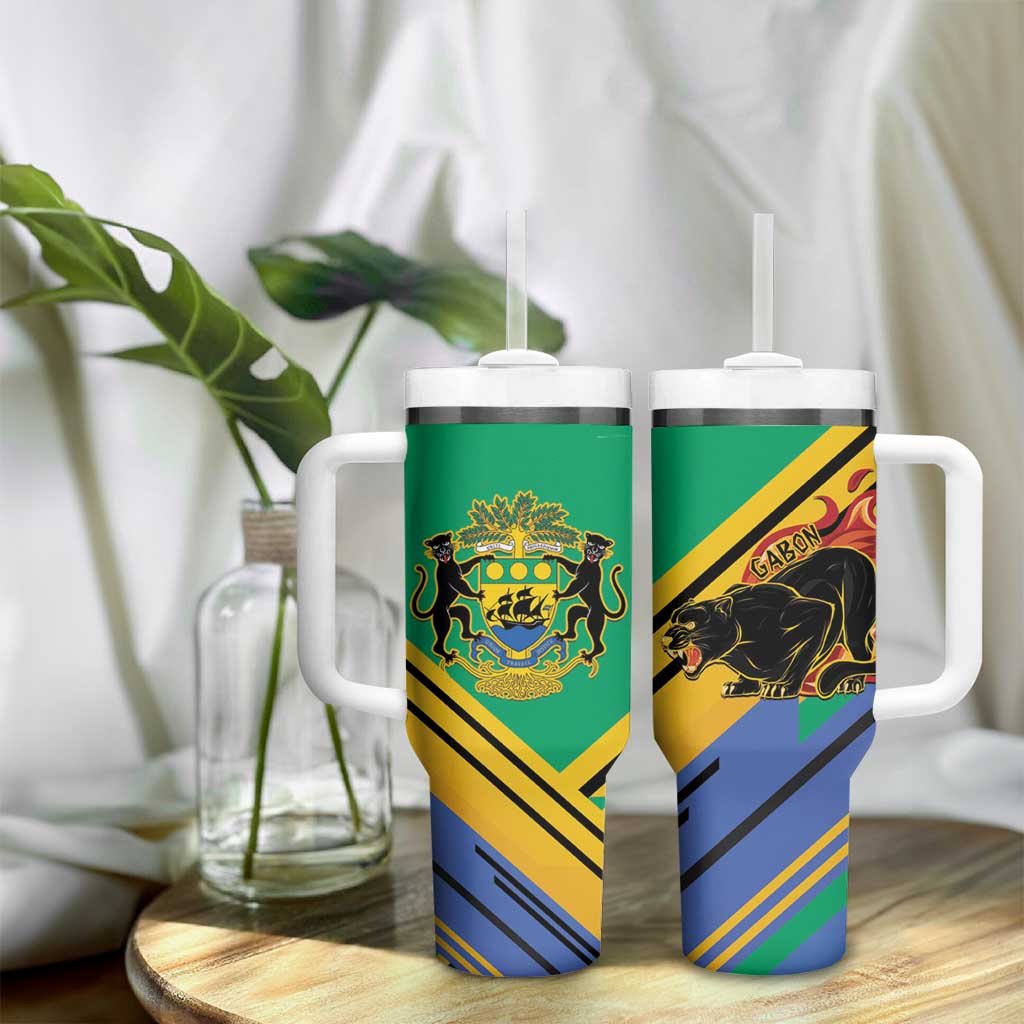 Afro Gabon Tumbler With Handle Black Panther With Coat Of Arms LT15