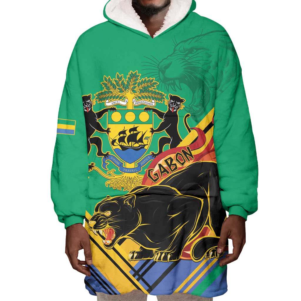 Afro Gabon Wearable Blanket Hoodie Black Panther With Coat Of Arms LT15