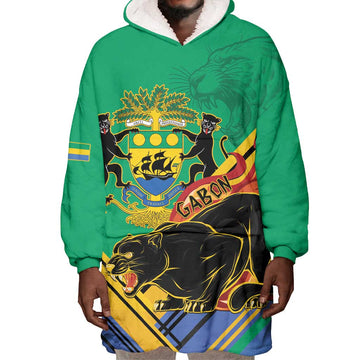 Afro Gabon Wearable Blanket Hoodie Black Panther With Coat Of Arms LT15
