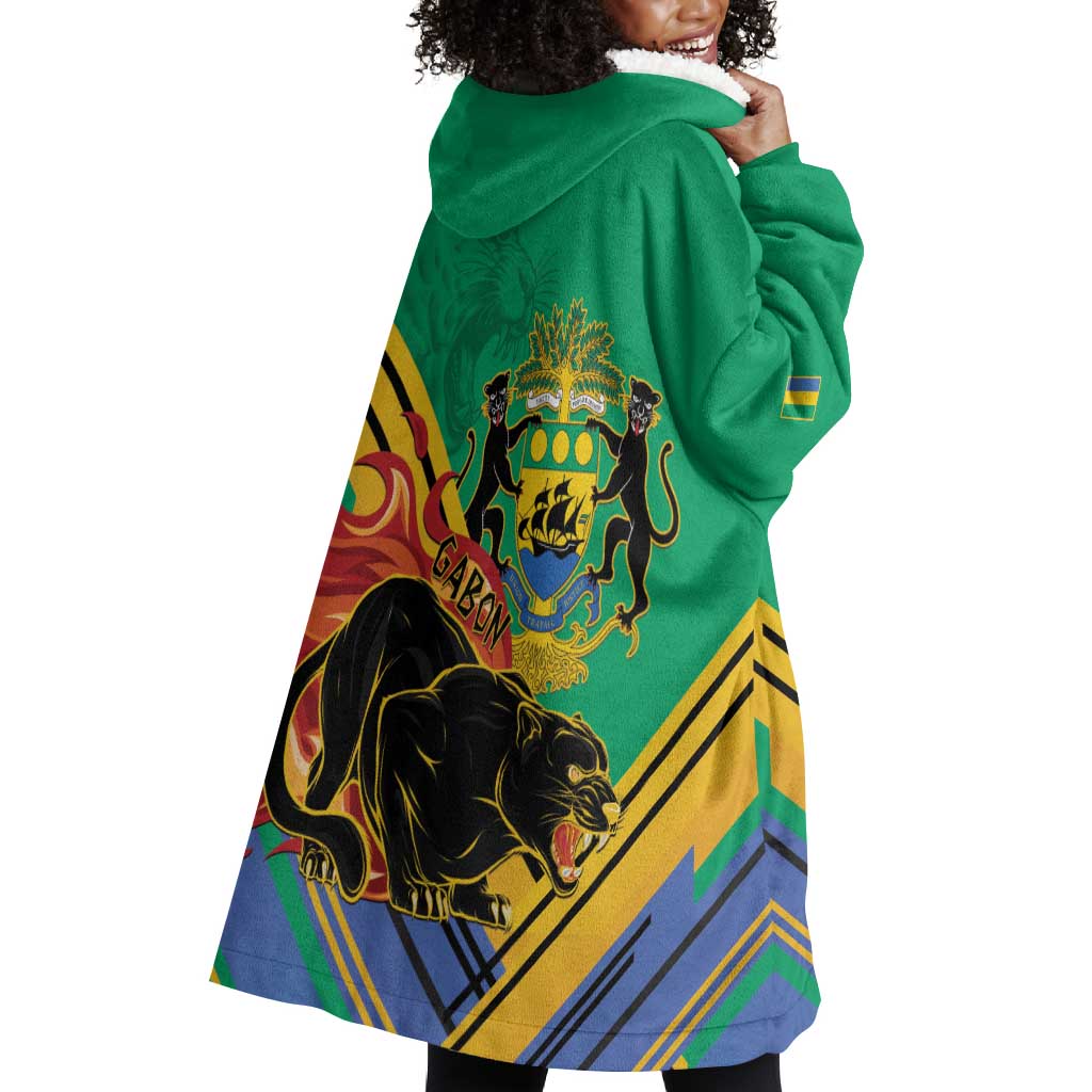 Afro Gabon Wearable Blanket Hoodie Black Panther With Coat Of Arms LT15