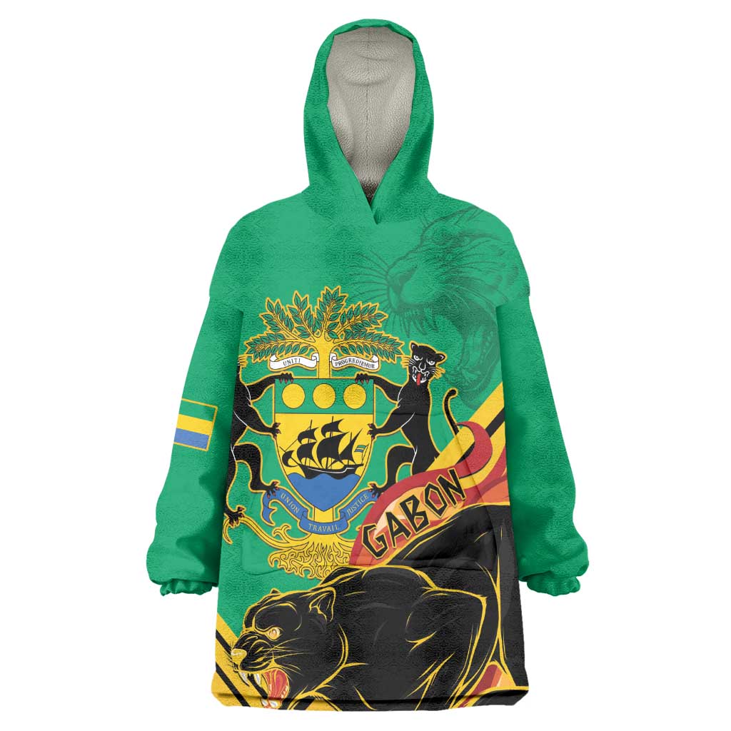 Afro Gabon Wearable Blanket Hoodie Black Panther With Coat Of Arms LT15