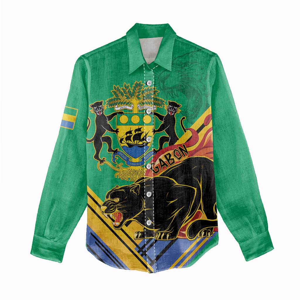 Afro Gabon Women Casual Shirt Black Panther With Coat Of Arms LT15