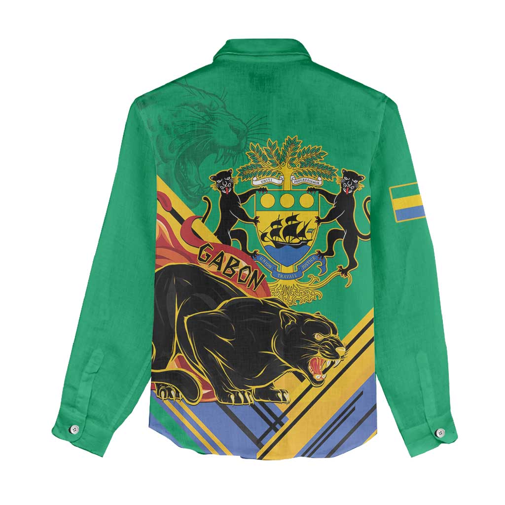 Afro Gabon Women Casual Shirt Black Panther With Coat Of Arms LT15