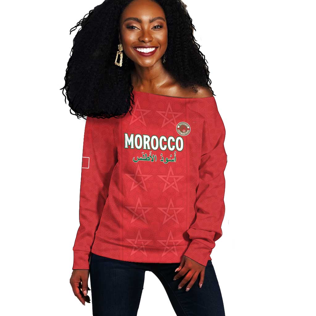 Custom Morocco Football Off Shoulder Sweater Allez les Lions de lAtlas LT15