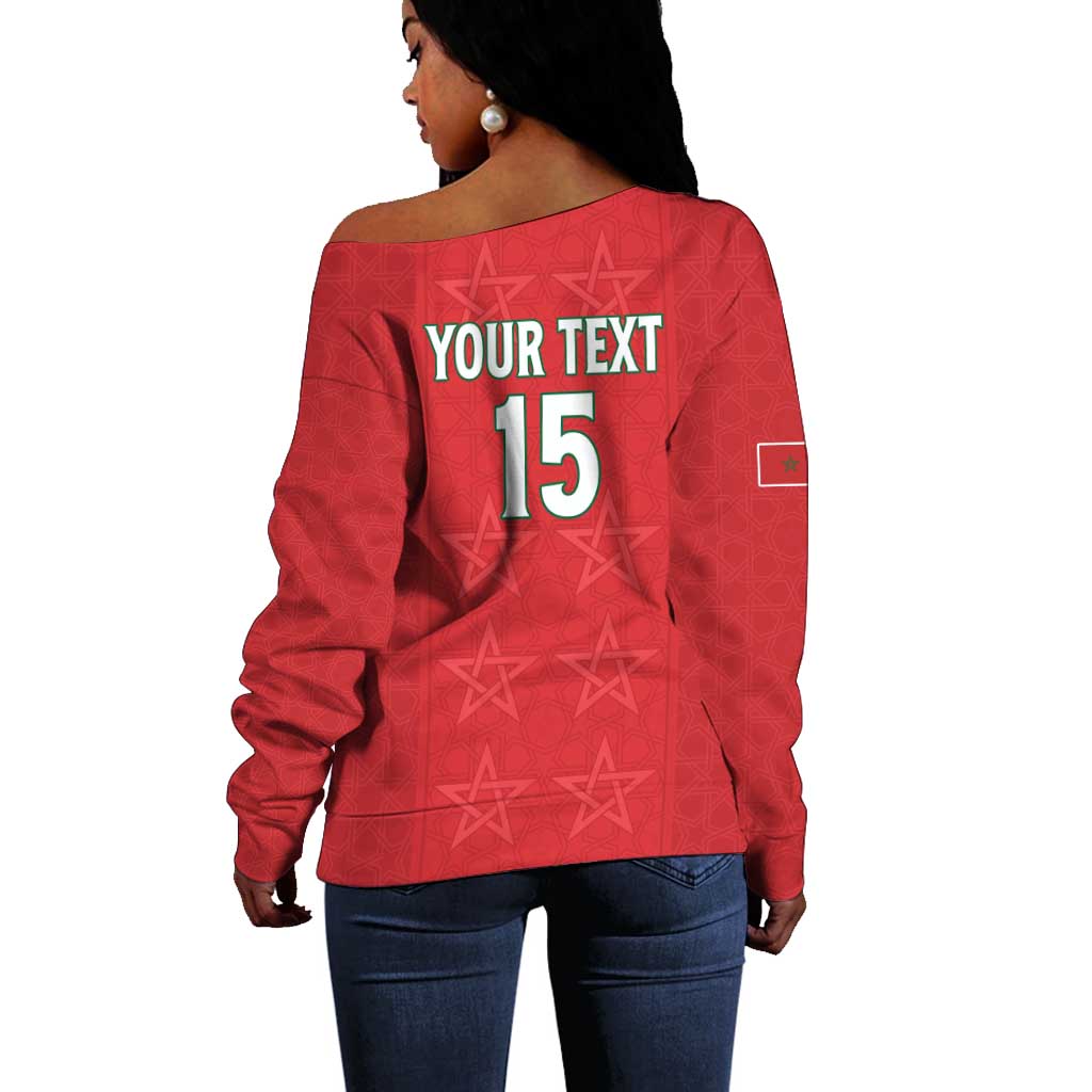 Custom Morocco Football Off Shoulder Sweater Allez les Lions de lAtlas LT15