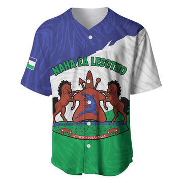 Personalised Afro Lesotho Baseball Jersey Coat Of Arms With Map - Grunge Style LT15