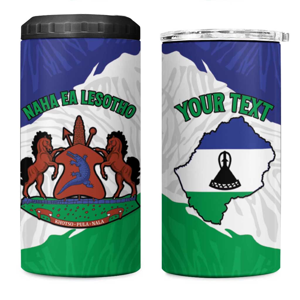 Personalised Afro Lesotho 4 in 1 Can Cooler Tumbler Coat Of Arms With Map - Grunge Style LT15
