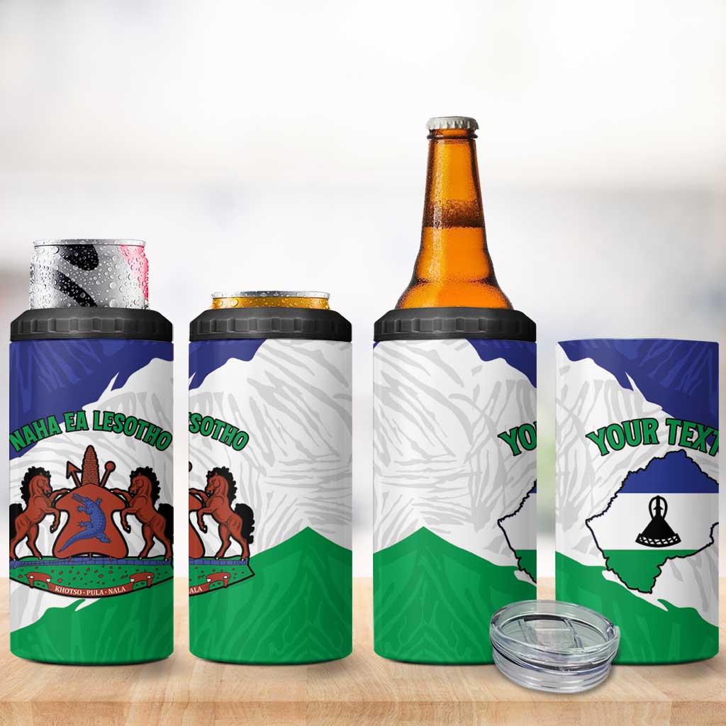 Personalised Afro Lesotho 4 in 1 Can Cooler Tumbler Coat Of Arms With Map - Grunge Style LT15