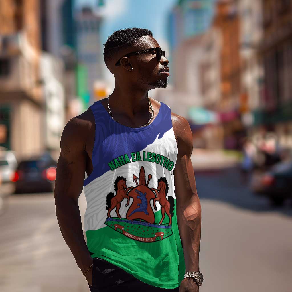 Personalised Afro Lesotho Men Tank Top Coat Of Arms With Map - Grunge Style LT15
