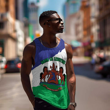 Personalised Afro Lesotho Men Tank Top Coat Of Arms With Map - Grunge Style LT15