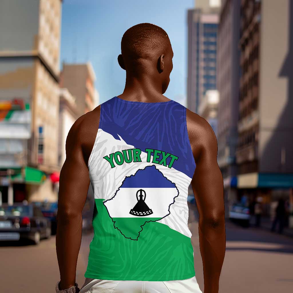 Personalised Afro Lesotho Men Tank Top Coat Of Arms With Map - Grunge Style LT15