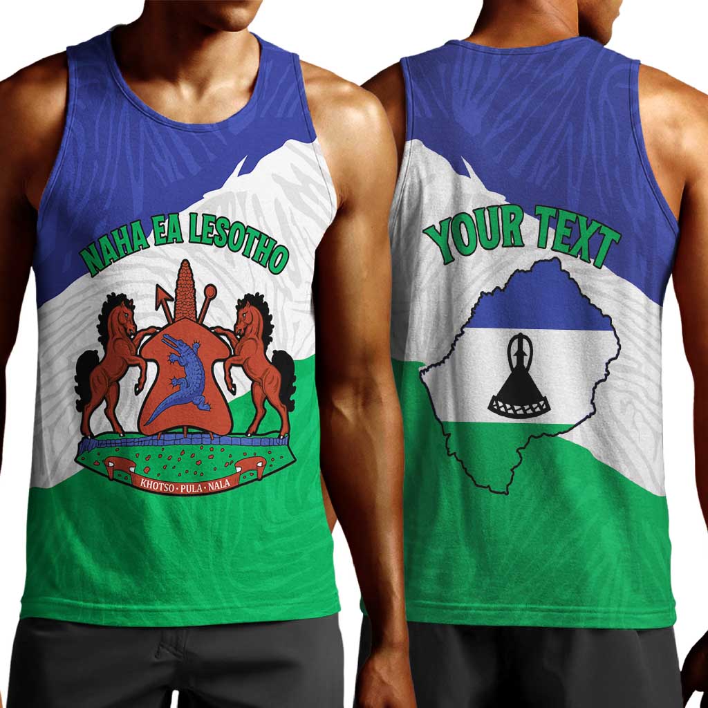 Personalised Afro Lesotho Men Tank Top Coat Of Arms With Map - Grunge Style LT15