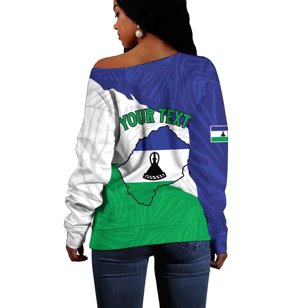 Personalised Afro Lesotho Off Shoulder Sweater Coat Of Arms With Map - Grunge Style LT15