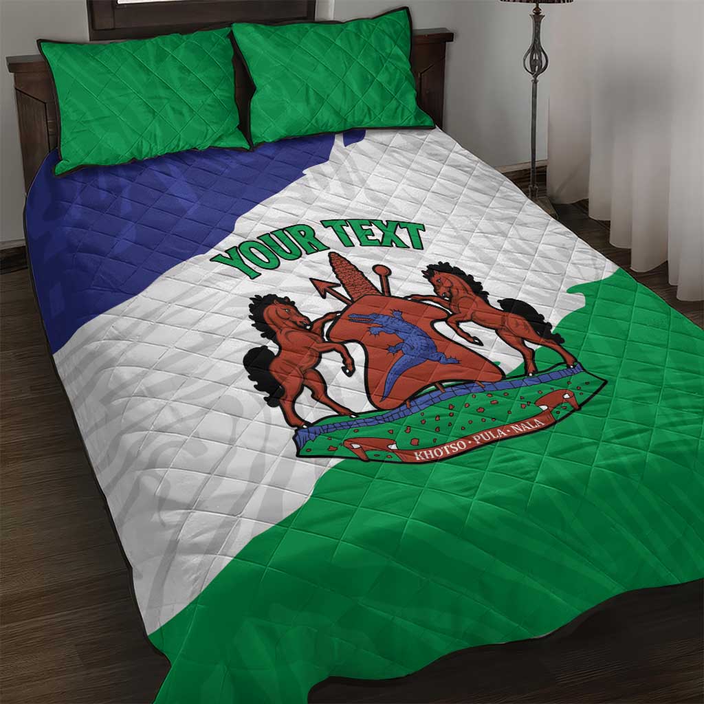 Personalised Afro Lesotho Quilt Bed Set Coat Of Arms With Map - Grunge Style LT15