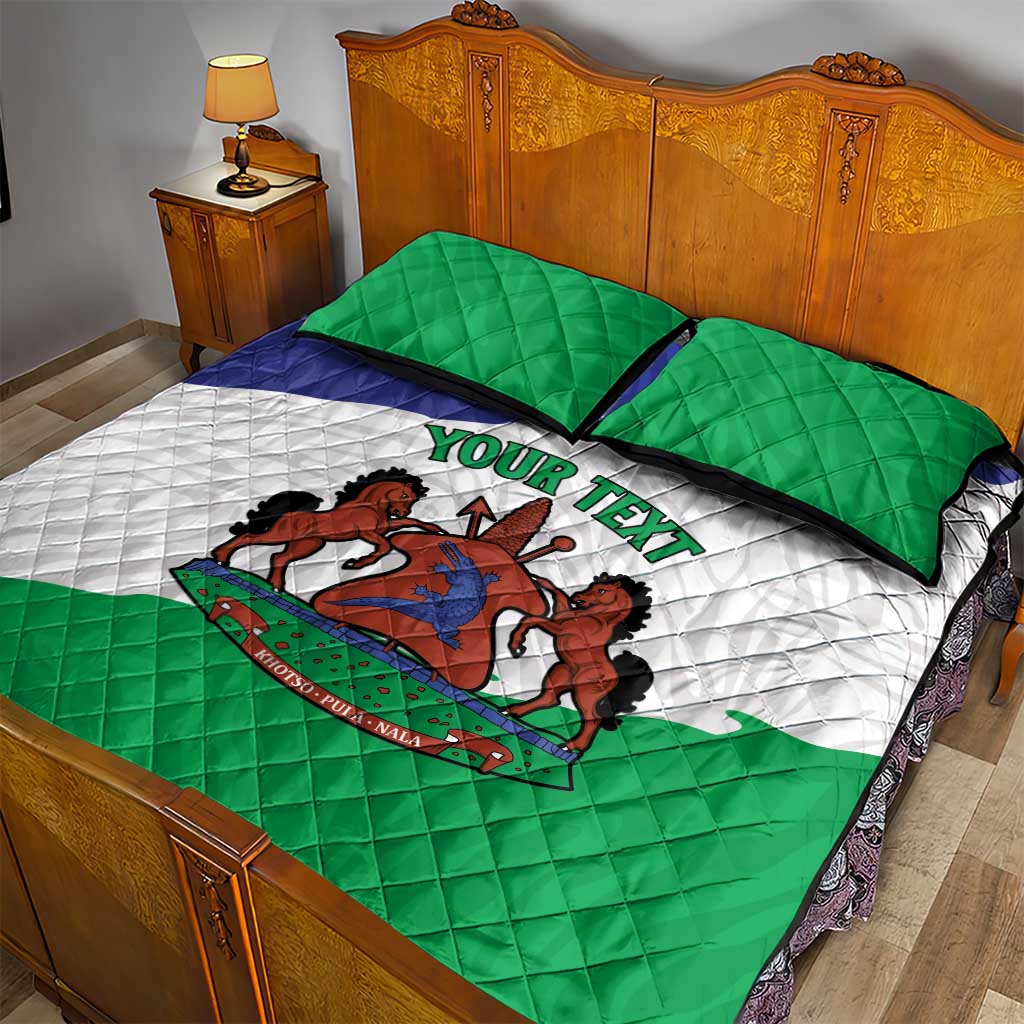 Personalised Afro Lesotho Quilt Bed Set Coat Of Arms With Map - Grunge Style LT15