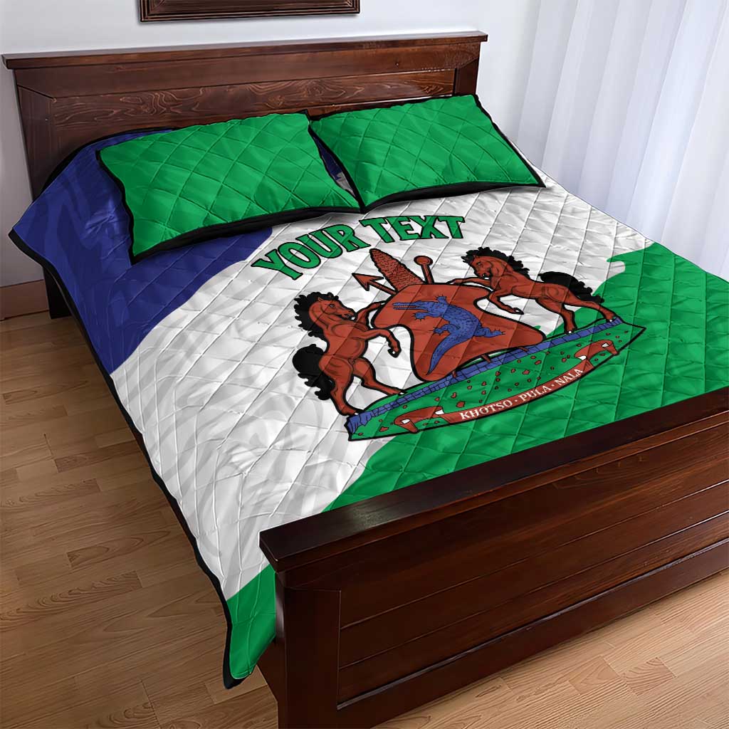 Personalised Afro Lesotho Quilt Bed Set Coat Of Arms With Map - Grunge Style LT15