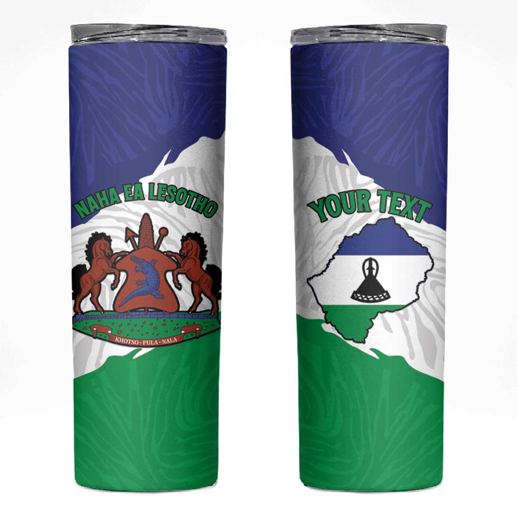 Personalised Afro Lesotho Skinny Tumbler Coat Of Arms With Map - Grunge Style LT15