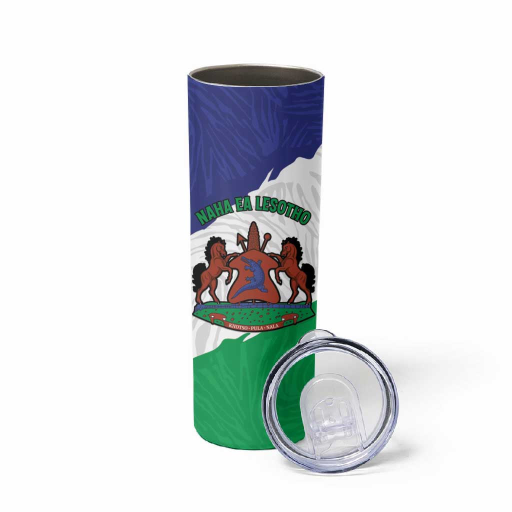 Personalised Afro Lesotho Skinny Tumbler Coat Of Arms With Map - Grunge Style LT15
