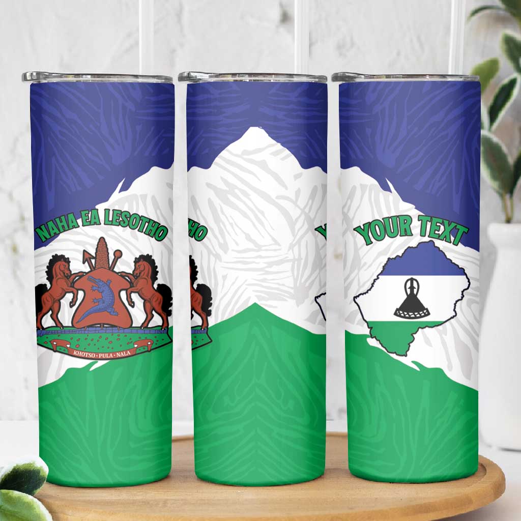 Personalised Afro Lesotho Skinny Tumbler Coat Of Arms With Map - Grunge Style LT15